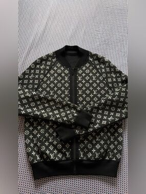 Louis Vuitton Black & White Monogram Zip-Up Bomber reversible jacket